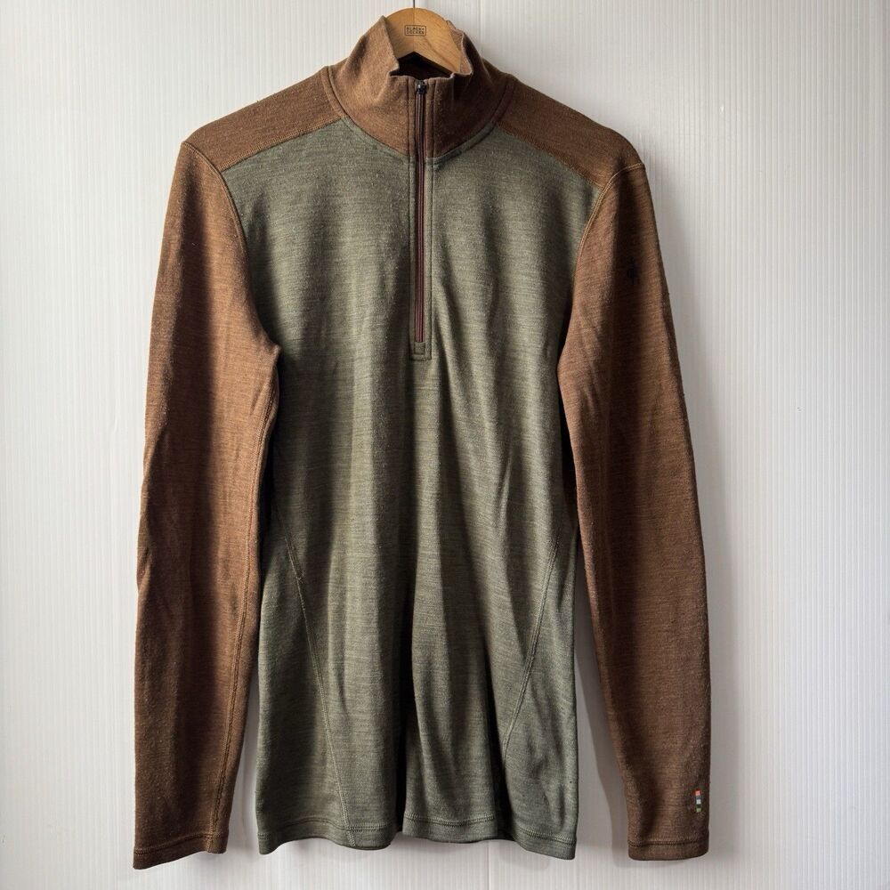 Smartwool Classic Thermal Merino Quarter Zip Base Layer Top Men's S Green Brown